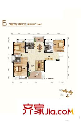 中大十里新城15、20號樓E1戶型 3室2廳2衛(wèi)1廚