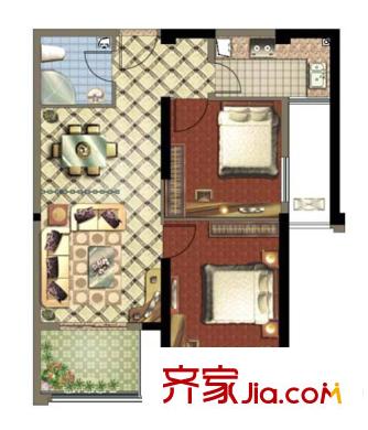 群升白馬郡戶型圖10#-B戶型 2室2廳1衛(wèi)1廚