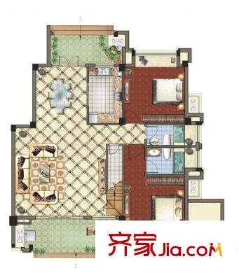群升白馬郡戶型圖6#1層 4室3廳2衛(wèi)1廚