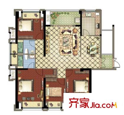 群升白馬郡戶型圖10#-C戶型 4室2廳2衛(wèi)1廚