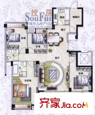 大儒世家朗園戶型圖C2大儒 4室2廳2衛(wèi)1廚