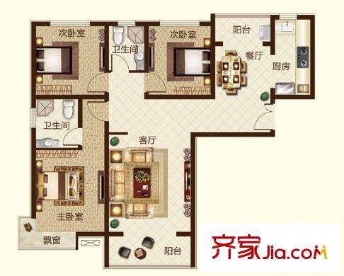 二橋街西社區(qū)戶型圖3室2廳 戶型圖 3室2廳2衛(wèi)1廚