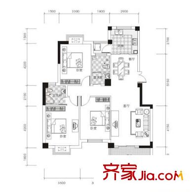 萊茵城戶型圖E戶型 3室2廳2衛(wèi)