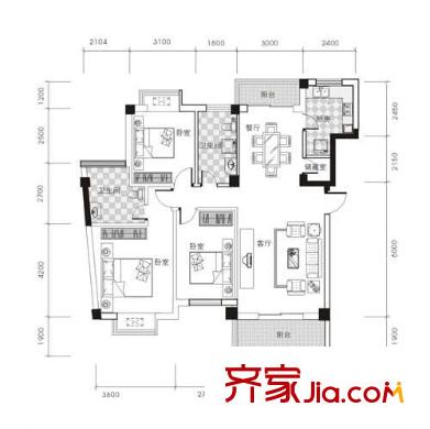萊茵城戶型圖C戶型 3室2廳2衛(wèi)