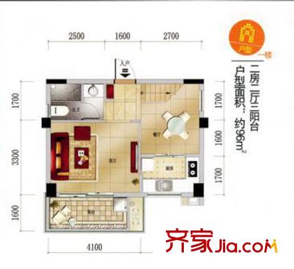 江南水都心巢戶型圖A1 2室2廳