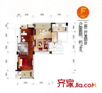 江南水都心巢戶型圖F 2室2廳