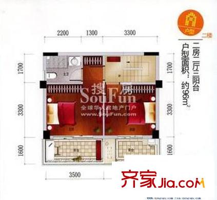 江南水都心巢戶型圖A2 2室2廳