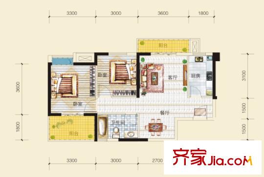 金色未來戶型圖2室2廳 2室2廳