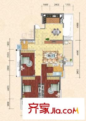 群升國際御園戶型圖3#樓C1戶型 3室1廳2衛(wèi)1廚