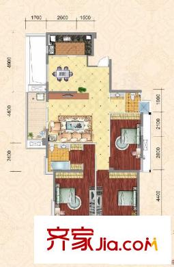 群升國際御園戶型圖3#樓C2戶型 3室1廳2衛(wèi)1廚