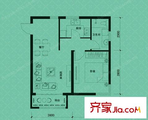 濱江苑戶型圖1室2廳 1室2廳