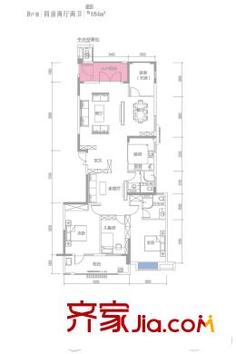 招商公園1872B1地塊6-8號樓B戶型 4室2廳2衛(wèi)1廚