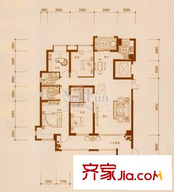 三盛中央公園戶型圖29#標準01+02、07+08戶型 4室2廳2衛(wèi)1廚