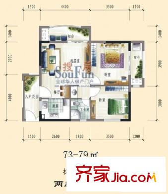 三盛中央公園戶型圖01、10標準層 2室2廳1衛(wèi)1廚