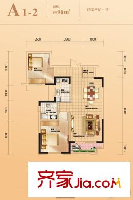 中國鐵建1818中心5棟A1-2戶型 2室2廳1衛(wèi)1廚