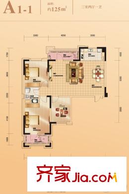 中國鐵建1818中心5棟A1-1戶型 3室2廳1衛(wèi)1廚