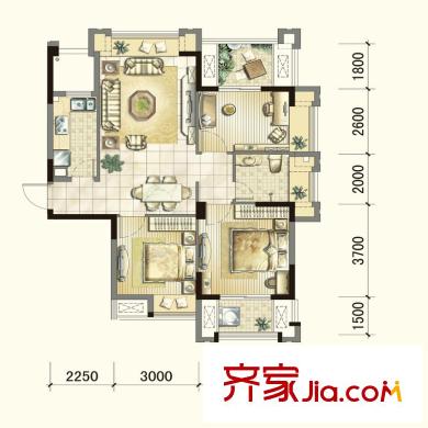 中茵上城國際戶型圖2#3#5#A1 戶型 2室1廳1衛(wèi)1廚