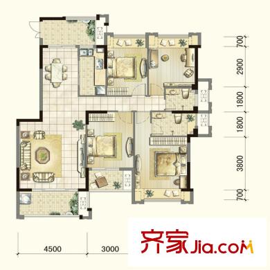 中茵上城國際戶型圖13#15#D2戶型 4室1廳2衛(wèi)1廚