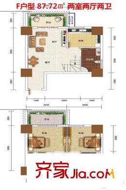 東港國(guó)際廣場(chǎng)1#F戶型 2室2廳2衛(wèi)