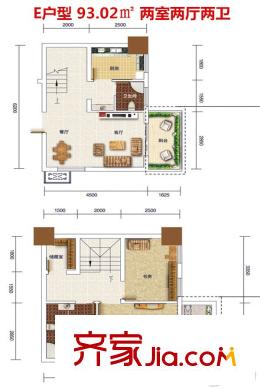 東港國(guó)際廣場(chǎng)1#E戶型  2室2廳2衛(wèi)