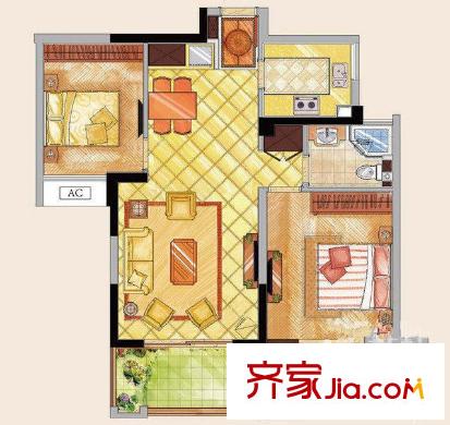 三盛國際公園上東區(qū) 2室 戶型圖