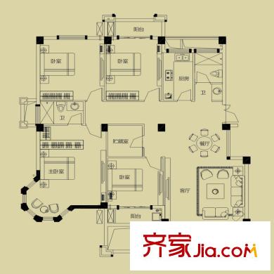 金輝天鵝灣二期戶型圖洋房22#一層04單元 4室2廳2衛(wèi)1廚