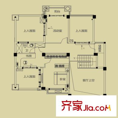 金輝天鵝灣二期戶型圖洋房22#四層02復(fù)式單元上層 6室2廳3衛(wèi)1廚