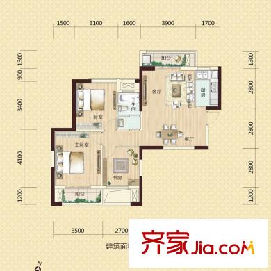 尚都一品戶型圖H1戶型 3室2廳1衛(wèi)1廚
