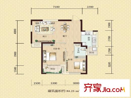 尚都一品戶型圖H2戶型 2室2廳1衛(wèi)1廚