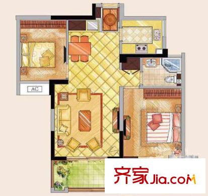 三盛國際公園長島區(qū) 2室 戶型圖