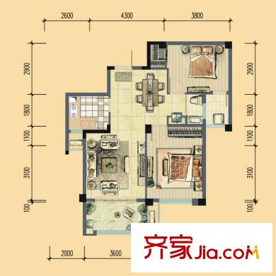中庚香山春天戶型圖B-1、5#02、03戶型圖 2室2廳1衛(wèi)1廚
