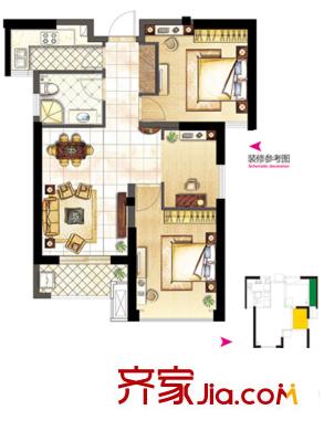 融僑宜家戶型圖1#、2#、3#、5#、6#樓C戶型  3室2廳1衛(wèi)1廚