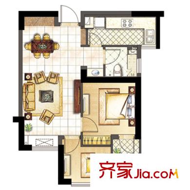 融僑宜家戶型圖4#樓F戶型 2室1廳1衛(wèi)1廚