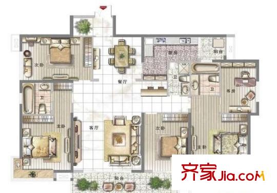 中天金海岸 5室 戶型圖