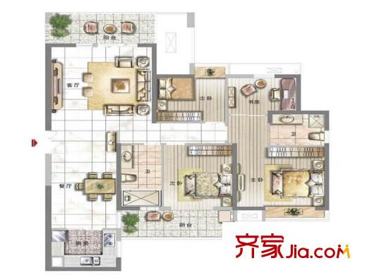 中天金海岸 4室 戶型圖