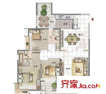 中天金海岸 3室 戶型圖