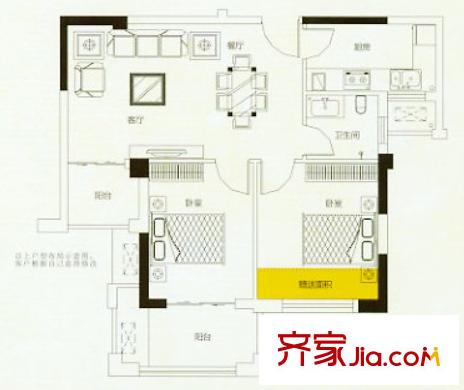 陽光新港中央花園城二期N戶型 2室2廳1衛(wèi)1廚
