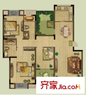 武漢28街戶型圖3室2廳 3室2廳