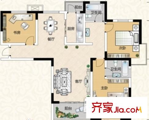 武漢28街戶型圖3室2廳 3室2廳