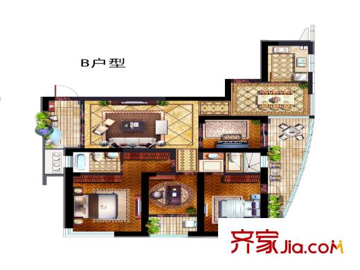 星海灣高層B戶型圖 4室2廳2衛(wèi)