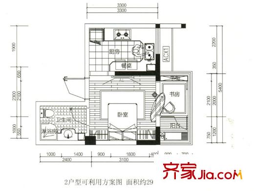 龍江云山墅2戶型圖 1室1衛(wèi)