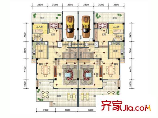 三木水岸君山雙拼別墅J型 1層 5室2廳3衛(wèi)1廚
