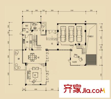 建發(fā)領(lǐng)域戶型圖地上一層   8室3廳7衛(wèi)1廚