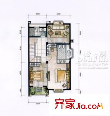 禹洲鼓山一號(hào)Lc2（雙拼）戶型地上二層平面圖 4室3廳5衛(wèi)1廚
