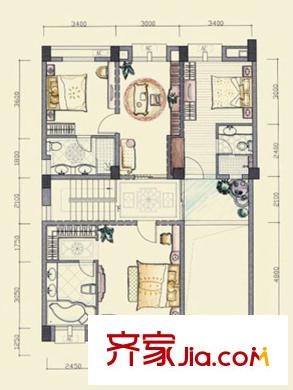 東方威尼斯江岸院墅H復(fù)式戶型二層 3室3衛(wèi)