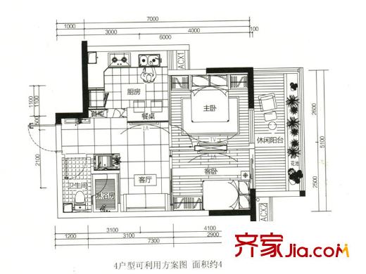 龍江云山墅 4戶型圖 2室2廳2衛(wèi)
