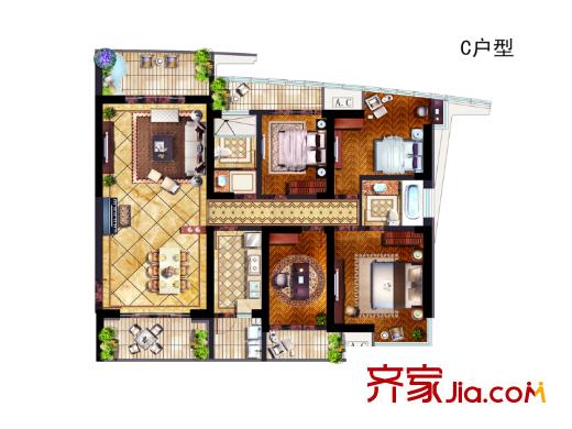 星海灣高層C戶型圖 4室2廳2衛(wèi)