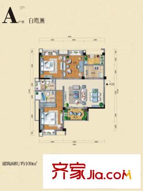 融匯溫泉城3/6/8/11/15-22/29/30號樓A戶型 3室2廳2衛(wèi)1廚