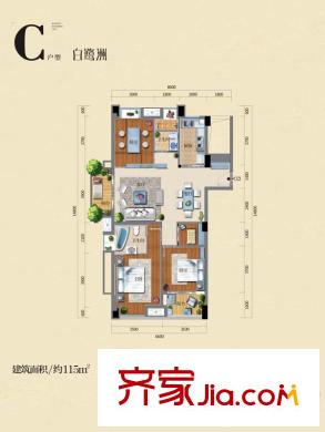 融匯溫泉城1/2/4/5/9/10/23/24/28號樓C戶型 3室2廳2衛(wèi)1廚