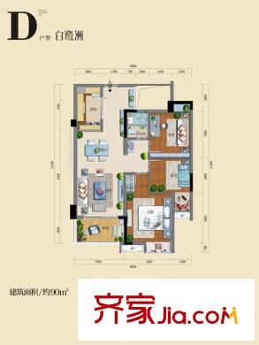 融匯溫泉城1/2/4/5/9/10/12/13/23-28號樓D戶型 3室2廳1衛(wèi)1廚